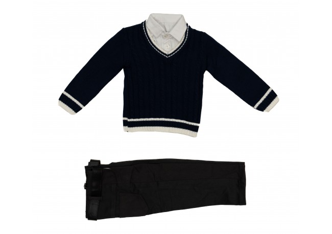 COMPLEU CU PULOVER, Compleu casual baieti, cu pulover, camasa si pantaloni COMPLEU CU PULOVER, Compleu casual baieti, cu pulover, camasa si pantaloni