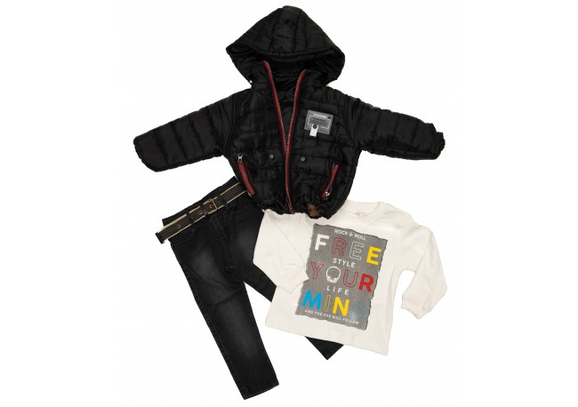 Set Geaca, 3 piese, MNK 2444, Negru Set Geaca, 3 piese, MNK 2444, Negru
