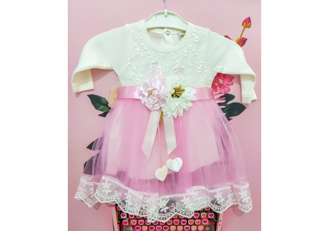 ROCHIE TULLE ROZ, Rochita eleganta, din bumbac, cu maneca lunga, dantela si tulle fin ROCHIE TULLE ROZ, Rochita eleganta, din bumbac, cu maneca lunga, dantela si tulle fin