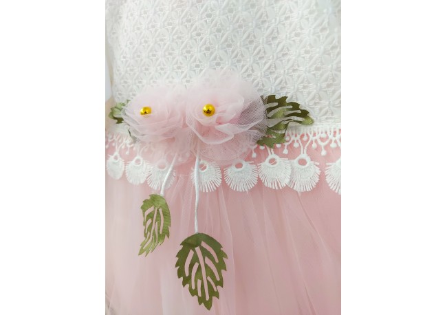 ROCHIE TULLE ROZ PAL COD 384, Rochita eleganta, din bumbac, cu maneca lunga, dantela si tulle fin ROCHIE TULLE ROZ PAL COD 384, Rochita eleganta, din bumbac, cu maneca lunga, dantela si tulle fin