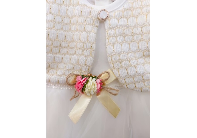 ROCHIE TULLE ALB CU BOLERO AURIU COD 389, Rochita eleganta , cu maneca lunga, din bumbac, cu bolero din dantela si fusta din tulle fin ROCHIE TULLE ALB CU BOLERO AURIU COD 389, Rochita eleganta , cu maneca lunga, din bumbac, cu bolero din dantela si fusta din tulle fin
