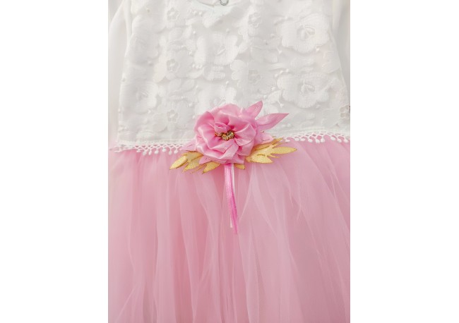 ROCHIE TULLE ROZ COD 462, Rochita eleganta, din bumbac, cu maneca lunga, dantela si tulle fin ROCHIE TULLE ROZ COD 462, Rochita eleganta, din bumbac, cu maneca lunga, dantela si tulle fin