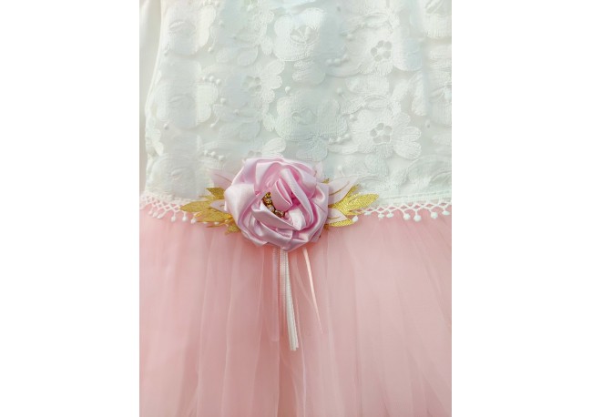 ROCHIE TULLE ROZ PAL COD 462, Rochita eleganta, din bumbac, cu maneca lunga, dantela si tulle fin ROCHIE TULLE ROZ PAL COD 462, Rochita eleganta, din bumbac, cu maneca lunga, dantela si tulle fin