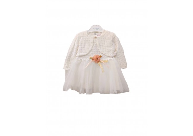 ROCHIE TULLE ALB CU BOLERO COD 464, Rochita eleganta , cu maneca lunga, din bumbac, cu bolero din dantela si fusta din tulle fin ROCHIE TULLE ALB CU BOLERO COD 464, Rochita eleganta , cu maneca lunga, din bumbac, cu bolero din dantela si fusta din tulle fin