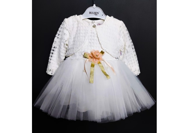 ROCHIE TULLE ALB CU BOLERO COD 464, Rochita eleganta , cu maneca lunga, din bumbac, cu bolero din dantela si fusta din tulle fin ROCHIE TULLE ALB CU BOLERO COD 464, Rochita eleganta , cu maneca lunga, din bumbac, cu bolero din dantela si fusta din tulle fin