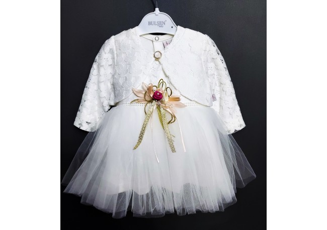 ROCHIE TULLE ALB CU BOLERO COD 469, Rochita eleganta , cu maneca lunga, din bumbac, cu bolero din dantela si fusta din tulle fin ROCHIE TULLE ALB CU BOLERO COD 469, Rochita eleganta , cu maneca lunga, din bumbac, cu bolero din dantela si fusta din tulle fin