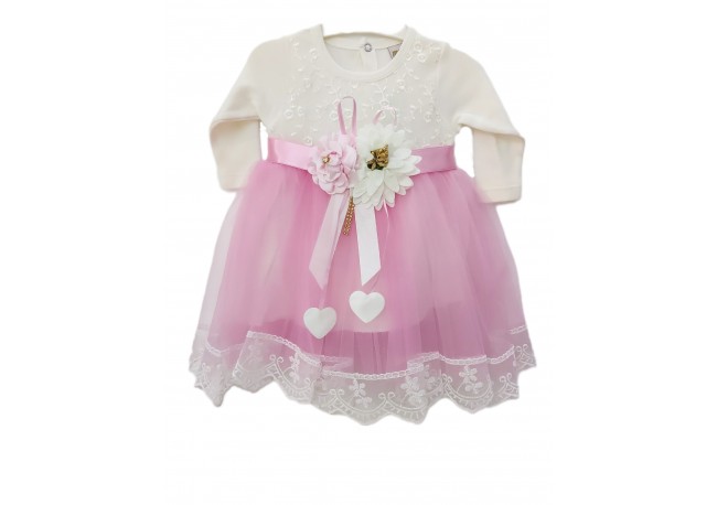 ROCHIE TULLE ROZ, Rochita eleganta, din bumbac, cu maneca lunga, dantela si tulle fin ROCHIE TULLE ROZ, Rochita eleganta, din bumbac, cu maneca lunga, dantela si tulle fin